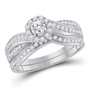 14kt White Gold Womens Round Diamond Bridal Wedding Engagement Ring Band Set 5/8 Cttw (Certified)