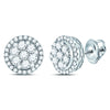 14kt White Gold Womens Round Diamond Flower Halo Cluster Earrings 7/8 Cttw