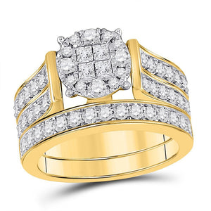 14kt Yellow Gold Womens Princess Diamond Bridal Wedding Engagement Ring Band Set 1-1/2 Cttw