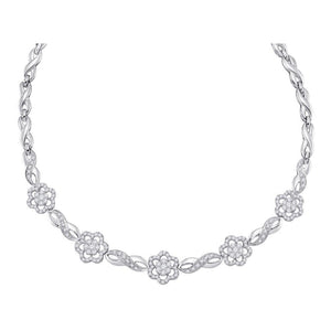 14kt White Gold Womens Round Diamond Infinity Flower Cluster Necklace 2.00 Cttw