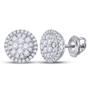 14kt White Gold Womens Round Diamond Halo Cluster Earrings 1.00 Cttw