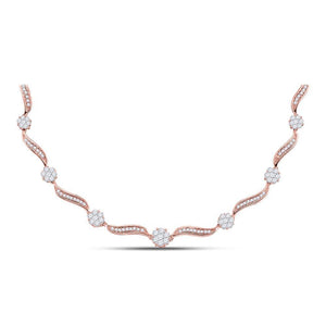 14kt White Gold Womens Round Diamond Cocktail Cluster Necklace 2-1/2 Cttw