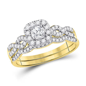 14kt Yellow Gold Womens Round Diamond Bridal Wedding Engagement Ring Band Set 1/2 Cttw (Certified)