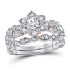 14kt Two-tone Gold Womens Round Diamond Flower Bridal Wedding Engagement Ring Band Set 3/4 Cttw (Certified)