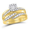 14kt Yellow Gold His Hers Princess Diamond Cluster Matching Bridal Wedding Ring Band Set 5/8 Cttw