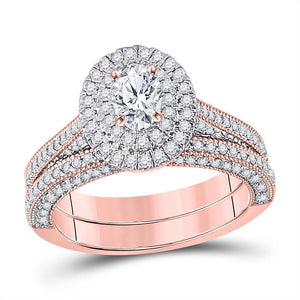 14kt Rose Gold Womens Oval Diamond Bridal Wedding Engagement Ring Band Set 1-5/8 Cttw (Certified)