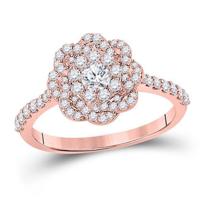 14kt Rose Gold Womens Round Diamond Floral Twist Solitaire Ring 7/8 Cttw