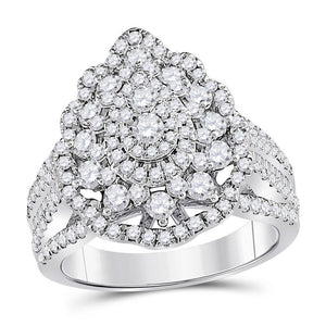 14kt White Gold Womens Round Diamond Cluster Pear Bridal Wedding Engagement Ring 1-3/4 Cttw
