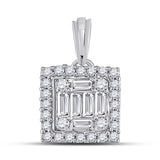 14kt White Gold Womens Baguette Diamond Square Cluster Pendant 1/4 Cttw