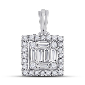 14kt White Gold Womens Baguette Diamond Square Cluster Pendant 1/4 Cttw