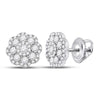 14kt White Gold Womens Round Diamond Flower Cluster Earrings 1.00 Cttw