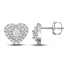 14kt White Gold Womens Round Diamond Fashion Heart Earrings 1/2 Cttw