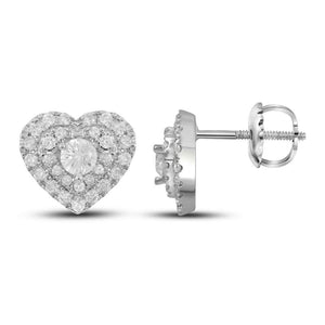 14kt White Gold Womens Round Diamond Fashion Heart Earrings 1/2 Cttw