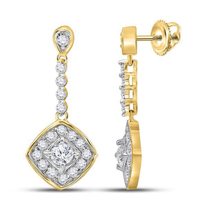 14kt Yellow Gold Womens Round Diamond Fashion Dangle Earrings 1/2 Cttw