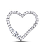 14kt White Gold Womens Round Diamond 3-Stone Heart Pendant 1.00 Cttw