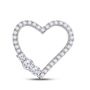 14kt White Gold Womens Round Diamond 3-Stone Heart Pendant 1.00 Cttw
