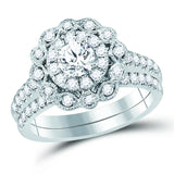 14kt White Gold Womens Round Diamond Bridal Wedding Engagement Ring Band Set 1-1/4 Cttw (Certified)