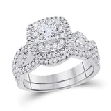14kt White Gold Womens Princess Diamond Bridal Wedding Engagement Ring Band Set 1.00 Cttw (Certified)
