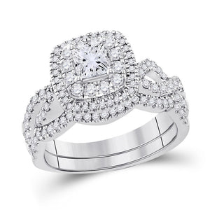 14kt White Gold Womens Princess Diamond Bridal Wedding Engagement Ring Band Set 1.00 Cttw (Certified)