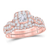 14kt Rose Gold Womens Princess Diamond Bridal Wedding Engagement Ring Band Set 1-1/2 Cttw