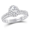 14kt White Gold Womens Oval Diamond Bridal Wedding Engagement Ring Band Set 1-1/3 Cttw (Certified)