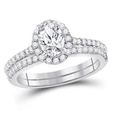 14kt White Gold Womens Oval Diamond Bridal Wedding Engagement Ring Band Set 1-1/3 Cttw (Certified)