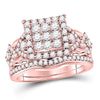 14kt Rose Gold Womens Round Diamond Bridal Wedding Engagement Ring Band Set 1-1/4 Cttw