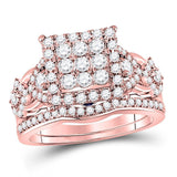 14kt Rose Gold Womens Round Diamond Bridal Wedding Engagement Ring Band Set 1-1/4 Cttw