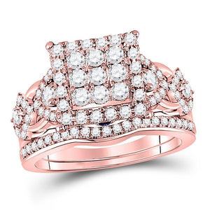 14kt Rose Gold Womens Round Diamond Bridal Wedding Engagement Ring Band Set 1-1/4 Cttw