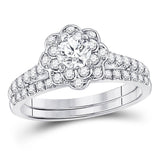 14kt White Gold Womens Round Diamond Bridal Wedding Engagement Ring Band Set 1.00 Cttw (Certified)
