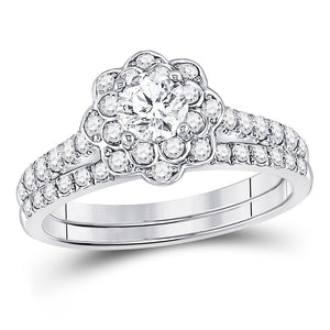 14kt White Gold Womens Round Diamond Bridal Wedding Engagement Ring Band Set 1.00 Cttw (Certified)