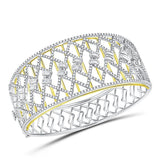 14kt Two-tone Gold Womens Round Diamond Cocktail Bangle Bracelet 4-5/8 Cttw