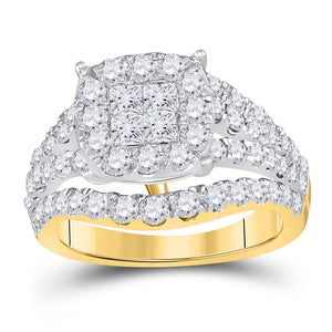 14kt Yellow Gold Womens Princess Diamond Cluster Bridal Wedding Engagement Ring 2-1/2 Cttw