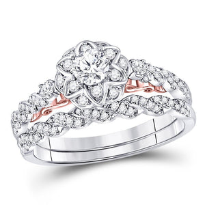 14kt Two-tone Gold Womens Round Diamond Bridal Wedding Engagement Ring Band Set 3/4 Cttw (Certified)