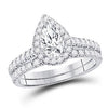 14kt White Gold Womens Pear Diamond Bridal Wedding Engagement Ring Band Set 1-1/2 Cttw (Certified)
