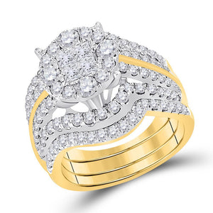 14kt Yellow Gold Womens Princess Diamond Bridal Wedding Engagement Ring Band Set 2-1/2 Cttw