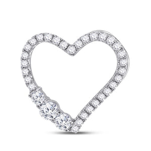 14kt White Gold Womens Round Diamond 3-Stone Heart Pendant 1/2 Cttw