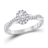 14kt White Gold Womens Oval Diamond Halo Bridal Wedding Engagement Ring 5/8 Cttw