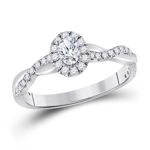 14kt White Gold Womens Oval Diamond Halo Bridal Wedding Engagement Ring 5/8 Cttw