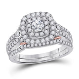 14kt Two-tone Gold Womens Round Diamond Bridal Wedding Engagement Ring Band Set 1.00 Cttw (Certified)