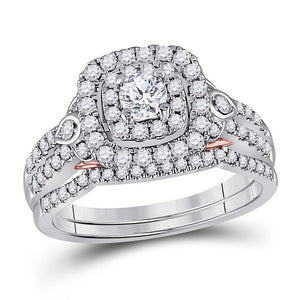 14kt Two-tone Gold Womens Round Diamond Bridal Wedding Engagement Ring Band Set 1.00 Cttw (Certified)