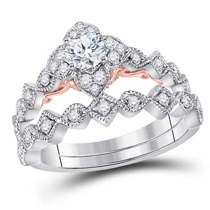 14kt Two-tone Gold Womens Round Diamond Bridal Wedding Engagement Ring Band Set 5/8 Cttw (Certified)