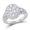 14kt White Gold Womens Round Diamond Right Hand Cluster Ring 1-1/2 Cttw