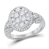 14kt White Gold Womens Round Diamond Right Hand Cluster Ring 1-1/2 Cttw