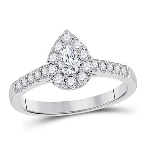 14kt White Gold Womens Pear Diamond Solitaire Bridal Wedding Engagement Ring 1/2 Cttw (Certified)