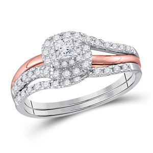 14kt Two-tone Gold Womens Princess Diamond Bridal Wedding Engagement Ring Band Set 1/2 Cttw