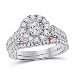 14kt Two-tone Gold Womens Round Diamond Bridal Wedding Engagement Ring Band Set 1.00 Cttw (Certified)