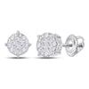14kt White Gold Womens Princess Diamond Fashion Cluster Earrings 1.00 Cttw