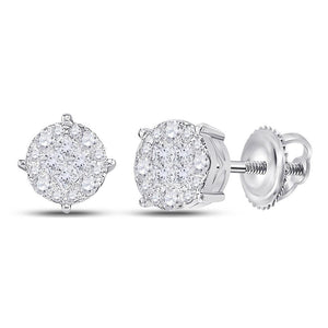 14kt White Gold Womens Princess Diamond Fashion Cluster Earrings 1.00 Cttw