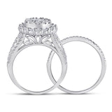 14kt White Gold Womens Princess Diamond Bridal Wedding Engagement Ring Band Set 1-1/2 Cttw